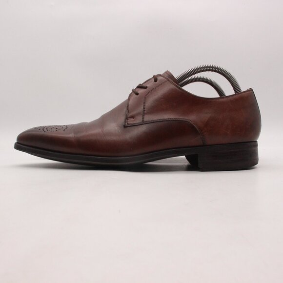 Magnanni Saks Fifth Avenue Men's 8.5 M Derby Shoes Brown Leather Medallion Toe - Picture 4 of 13